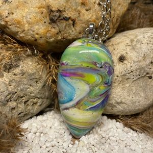 Large scale statement pendant 28” chain polymer clay Mokume Gane LL2C N105